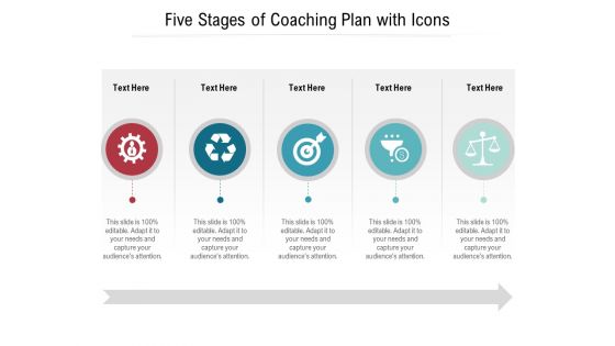 Five Stages Of Coaching Plan With Icons Ppt PowerPoint Presentation Gallery Graphic Images PDF