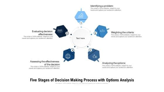 Five Stages Of Decision Making Process With Options Analysis Ppt PowerPoint Presentation Professional Aids PDF