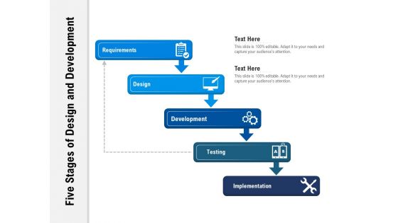 Five Stages Of Design And Development Ppt PowerPoint Presentation File Aids PDF