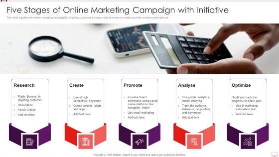 Five Stages Of Online Marketing Campaign With Initiative Guidelines PDF