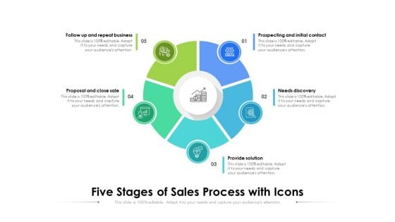 Five Stages Of Sales Process With Icons Ppt PowerPoint Presentation Ideas Maker PDF