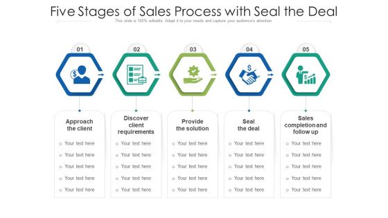 Five Stages Of Sales Process With Seal The Deal Ppt PowerPoint Presentation Gallery Background Designs PDF