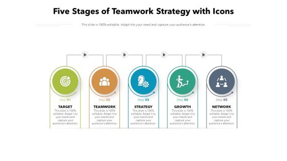 Five Stages Of Teamwork Strategy With Icons Ppt PowerPoint Presentation File Introduction PDF