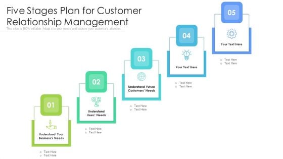 Five Stages Plan For Customer Relationship Management Ppt PowerPoint Presentation Gallery Icon PDF