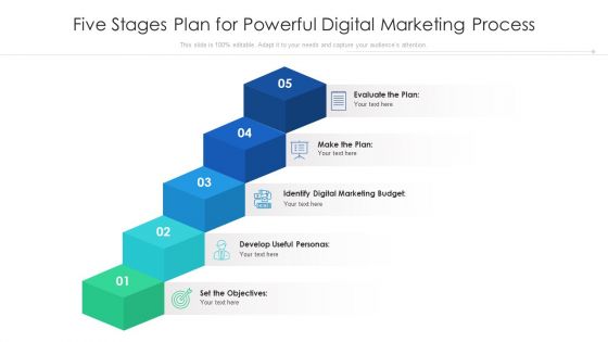 Five Stages Plan For Powerful Digital Marketing Process Ppt PowerPoint Presentation Gallery Background PDF