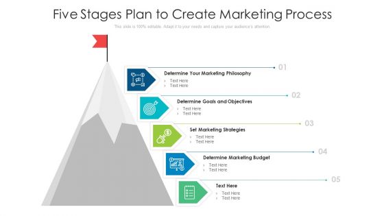 Five Stages Plan To Create Marketing Process Ppt PowerPoint Presentation Gallery Microsoft PDF