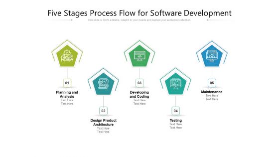 Five Stages Process Flow For Software Development Ppt PowerPoint Presentation Gallery Samples PDF