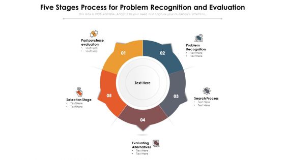 Five Stages Process For Problem Recognition And Evaluation Ppt PowerPoint Presentation Slides Slideshow PDF