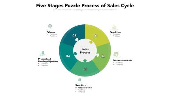 Five Stages Puzzle Process Of Sales Cycle Ppt PowerPoint Presentation Professional Themes PDF