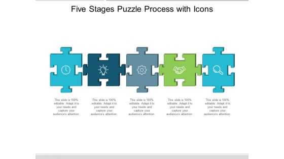 Five Stages Puzzle Process With Icons Ppt Powerpoint Presentation Icon Visuals