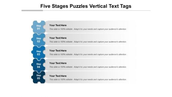 Five Stages Puzzles Vertical Text Tags Ppt PowerPoint Presentation Icon Maker PDF