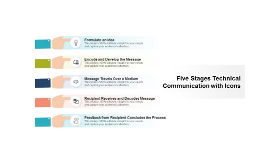 Five Stages Technical Communication With Icons Ppt PowerPoint Presentation Pictures Sample