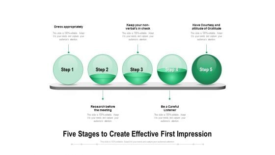 Five Stages To Create Effective First Impression Ppt PowerPoint Presentation File Infographics PDF