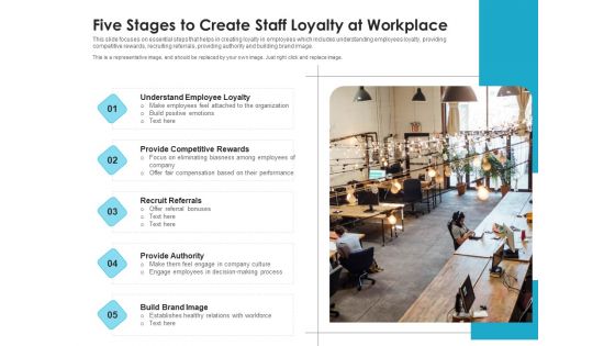 Five Stages To Create Staff Loyalty At Workplace Ppt PowerPoint Presentation Slides Graphics Design PDF