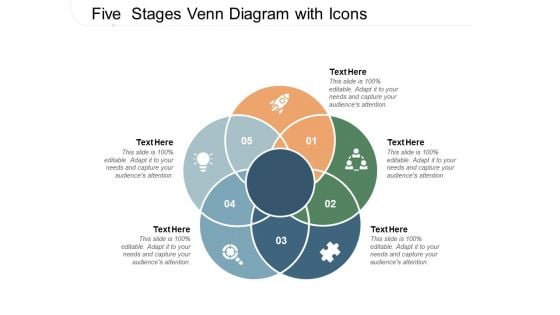 Five Stages Venn Diagram With Icons Ppt PowerPoint Presentation Professional Microsoft