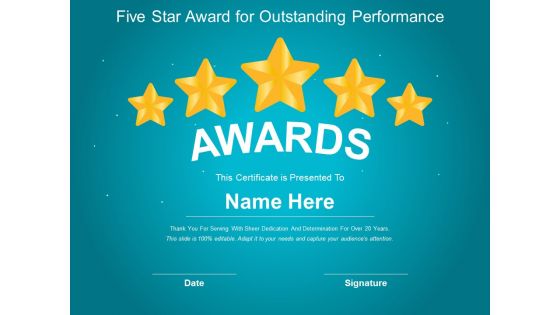 Five Star Award For Outstanding Performance Ppt PowerPoint Presentation Model Show