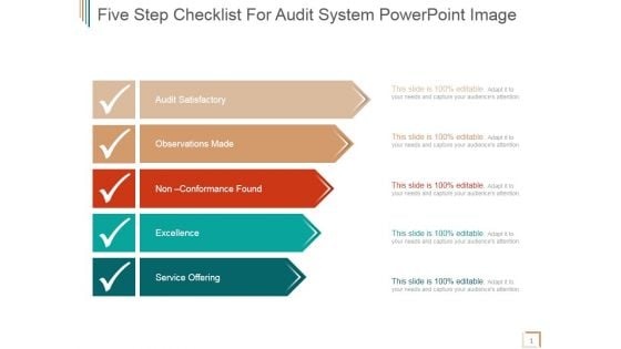 Five Step Checklist For Audit System Ppt PowerPoint Presentation Deck