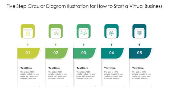 Five Step Circular Diagram Illustration For How To Start A Virtual Business Ppt PowerPoint Presentation Deck PDF
