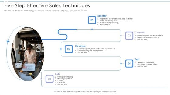 Five Step Effective Sales Techniques Ppt PowerPoint Presentation Inspiration PDF