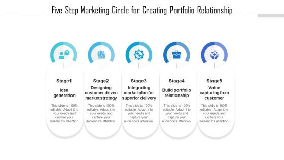 Five Step Marketing Circle For Creating Portfolio Relationship Ppt PowerPoint Presentation File Slide Portrait PDF