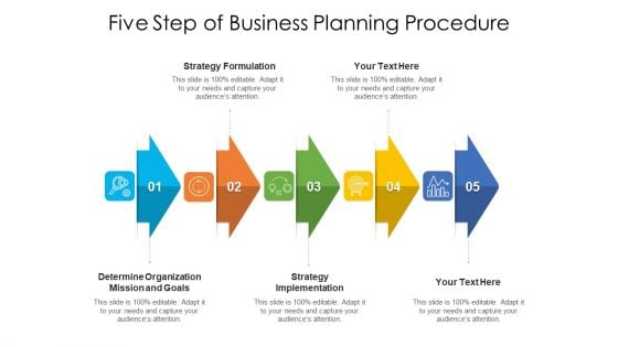 Five Step Of Business Planning Procedure Ppt PowerPoint Presentation File Slides PDF