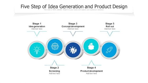 Five Step Of Idea Generation And Product Design Ppt PowerPoint Presentation File Graphics Pictures PDF