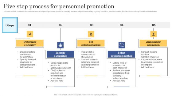 Five Step Process For Personnel Promotion Demonstration PDF