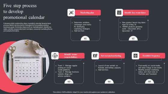 Five Step Process To Develop Promotional Calendar Background PDF Five Step Process To Develop Promotional Calendar Background PDF
