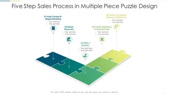 Five Step Sales Process In Multiple Piece Puzzle Design Brochure PDF