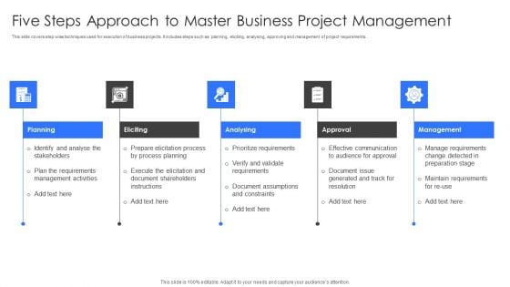 Five Steps Approach To Master Business Project Management Ppt Show Professional PDF