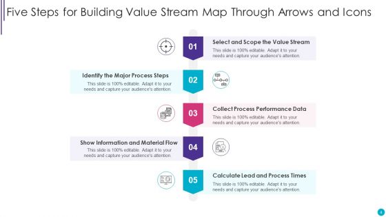 Five Steps Arrows With Icons Ppt PowerPoint Presentation Complete Deck With Slides