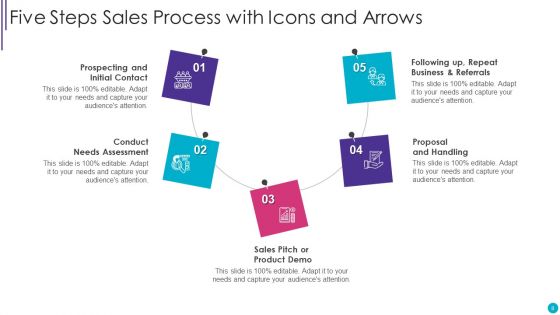 Five Steps Arrows With Icons Ppt PowerPoint Presentation Complete Deck With Slides