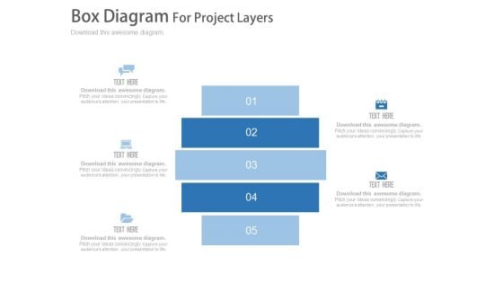 Five Steps Box Diagram For Information Display Powerpoint Template