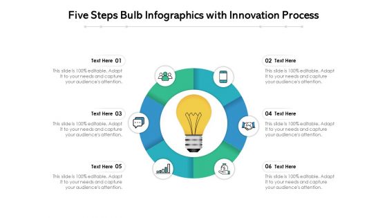 Five Steps Bulb Infographics With Innovation Process Ppt PowerPoint Presentation File Deck PDF