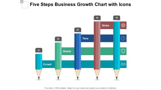 Five Steps Business Growth Chart With Icons Ppt PowerPoint Presentation Model Sample