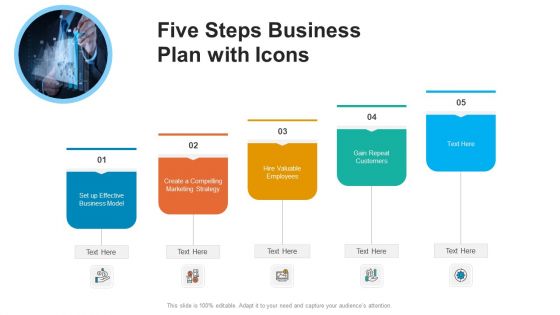 Five Steps Business Plan With Icons Ppt PowerPoint Presentation File Slide Download PDF