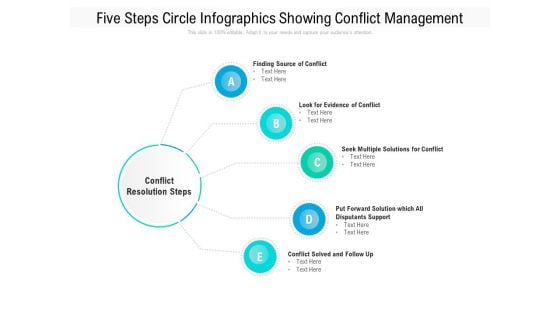 Five Steps Circle Infographics Showing Conflict Management Ppt PowerPoint Presentation File Visuals PDF