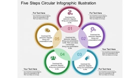 Five Steps Circular Infographic Illustration Powerpoint Template