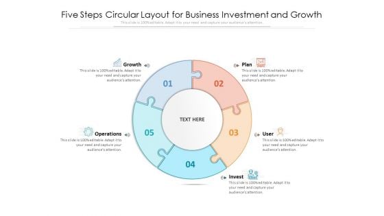 Five Steps Circular Layout For Business Investment And Growth Ppt PowerPoint Presentation File Example File PDF