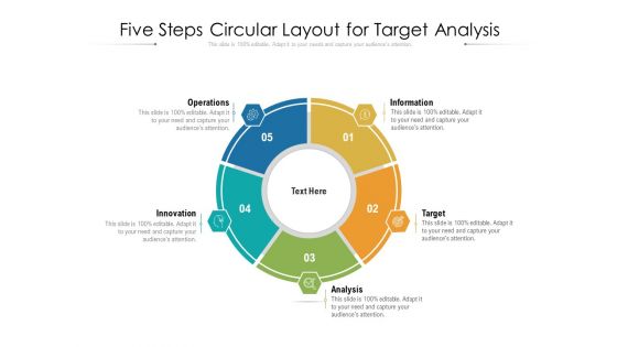 Five Steps Circular Layout For Target Analysis Ppt PowerPoint Presentation File Show PDF