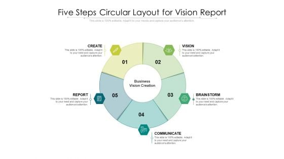 Five Steps Circular Layout For Vision Report Ppt PowerPoint Presentation Gallery Show PDF