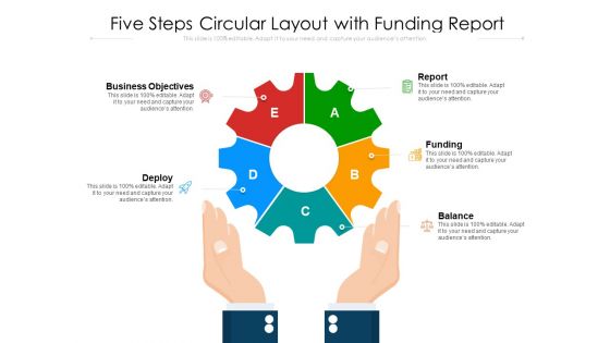 Five Steps Circular Layout With Funding Report Ppt PowerPoint Presentation File Example Introduction PDF