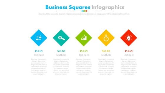 Five Steps Diamond Infographic Diagram Powerpoint Slides