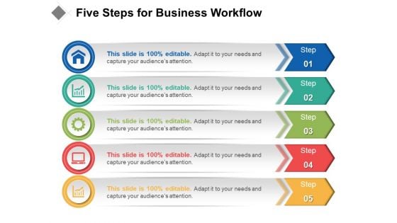 Five Steps For Business Workflow Ppt PowerPoint Presentation Icon Examples PDF