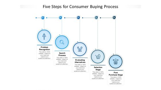 Five Steps For Consumer Buying Process Ppt PowerPoint Presentation Pictures Show PDF