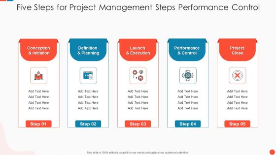 Five Steps For Project Management Steps Performance Control Brochure PDF