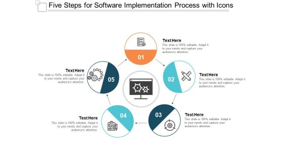 Five Steps For Software Implementation Process With Icons Ppt PowerPoint Presentation Model Visual Aids