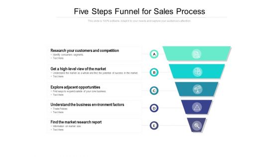 Five Steps Funnel For Sales Process Ppt PowerPoint Presentation Model Inspiration PDF