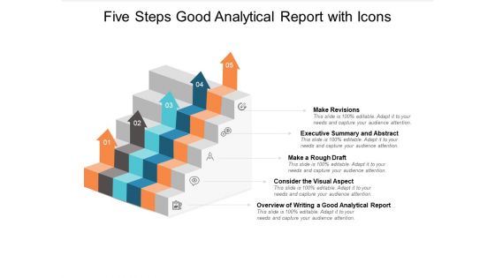 Five Steps Good Analytical Report With Icons Ppt PowerPoint Presentation Professional Graphic Images