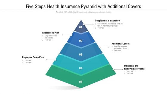 Five Steps Health Insurance Pyramid With Additional Covers Ppt PowerPoint Presentation File Guidelines PDF